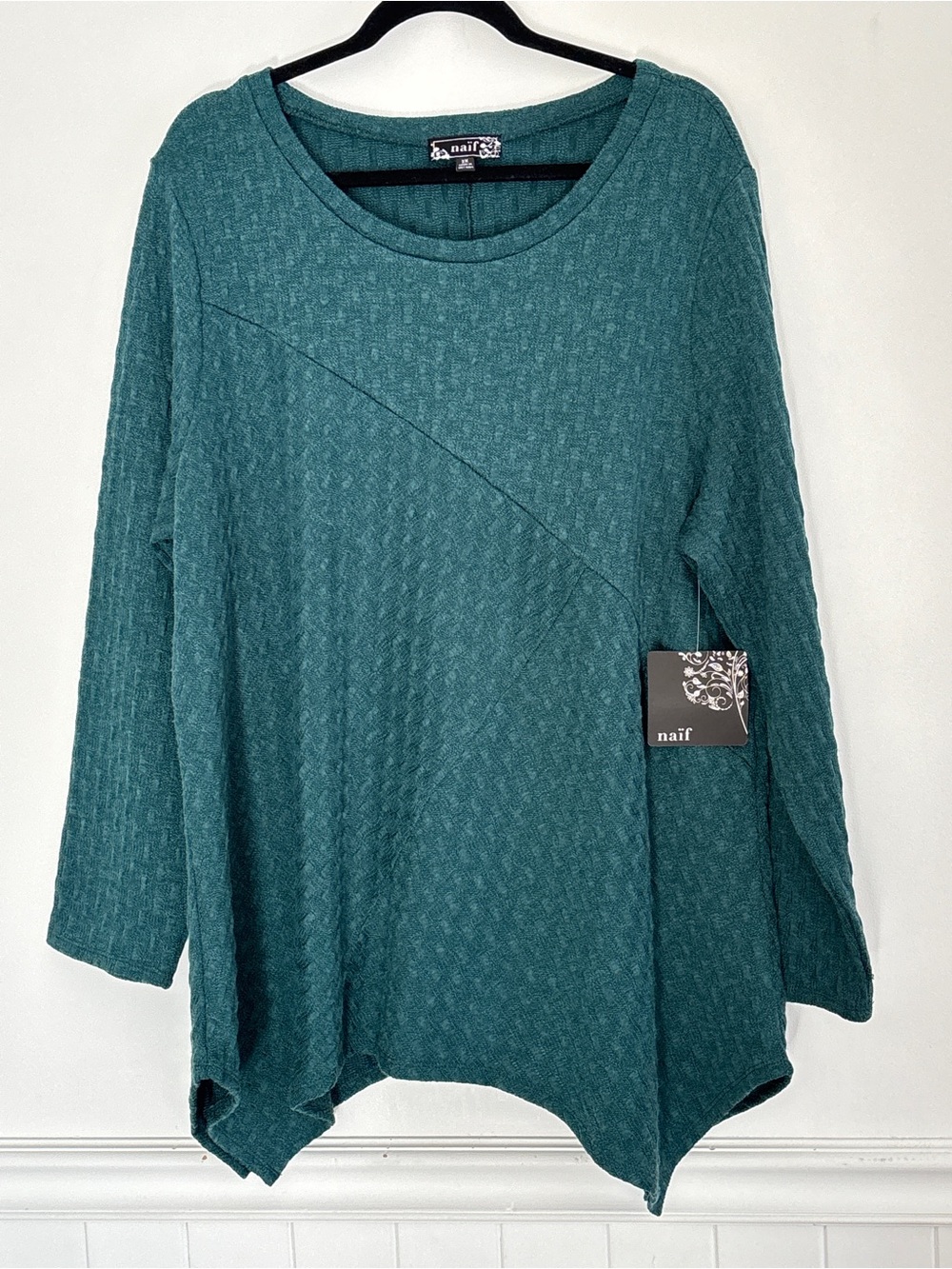 Naif Women’s Asymmetrical Textured Teal Tunic Top 2X NEW  * C30